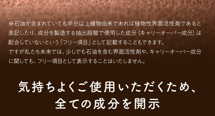 気持ちよくご使用いただくため、全ての成分を開示