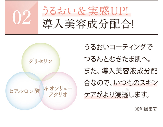 02 うるおい＋浸透アップ！導入美容成分配合！!