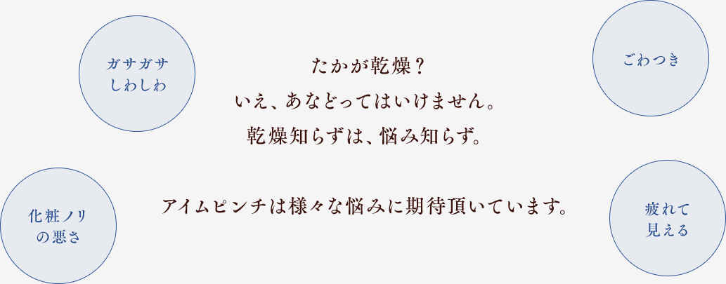 たかが乾燥？いえ、あなどってはいけません。乾燥知らずは、悩み知らず。アイムピンチは様々な悩みに期待頂いています。