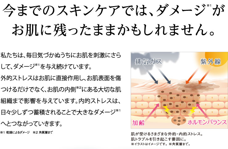 今までのスキンケアでは、ダメージがお肌に残ったままかもしれません。