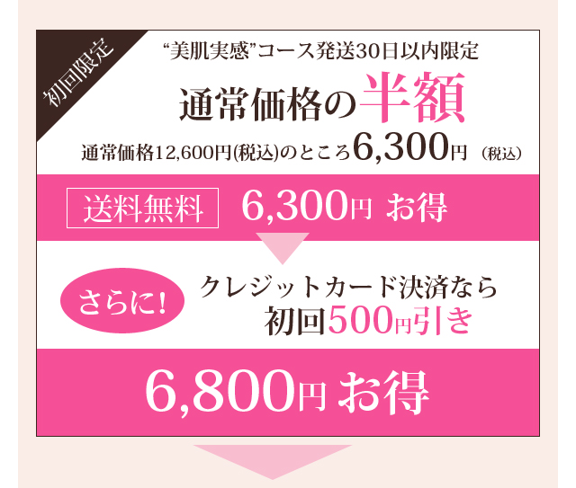 通常価格の半額 さらにクレジットカード決済なら初回500円引き　6800円お得